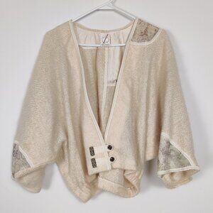 Le Blanc Mouton Women's Sweater One Size Beige Mohair Wool Dolman Sleeve Cropped